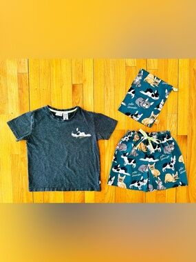 Peter Alexander Australia Pajamas with Matching Pouch Gray Green Junior Size 8